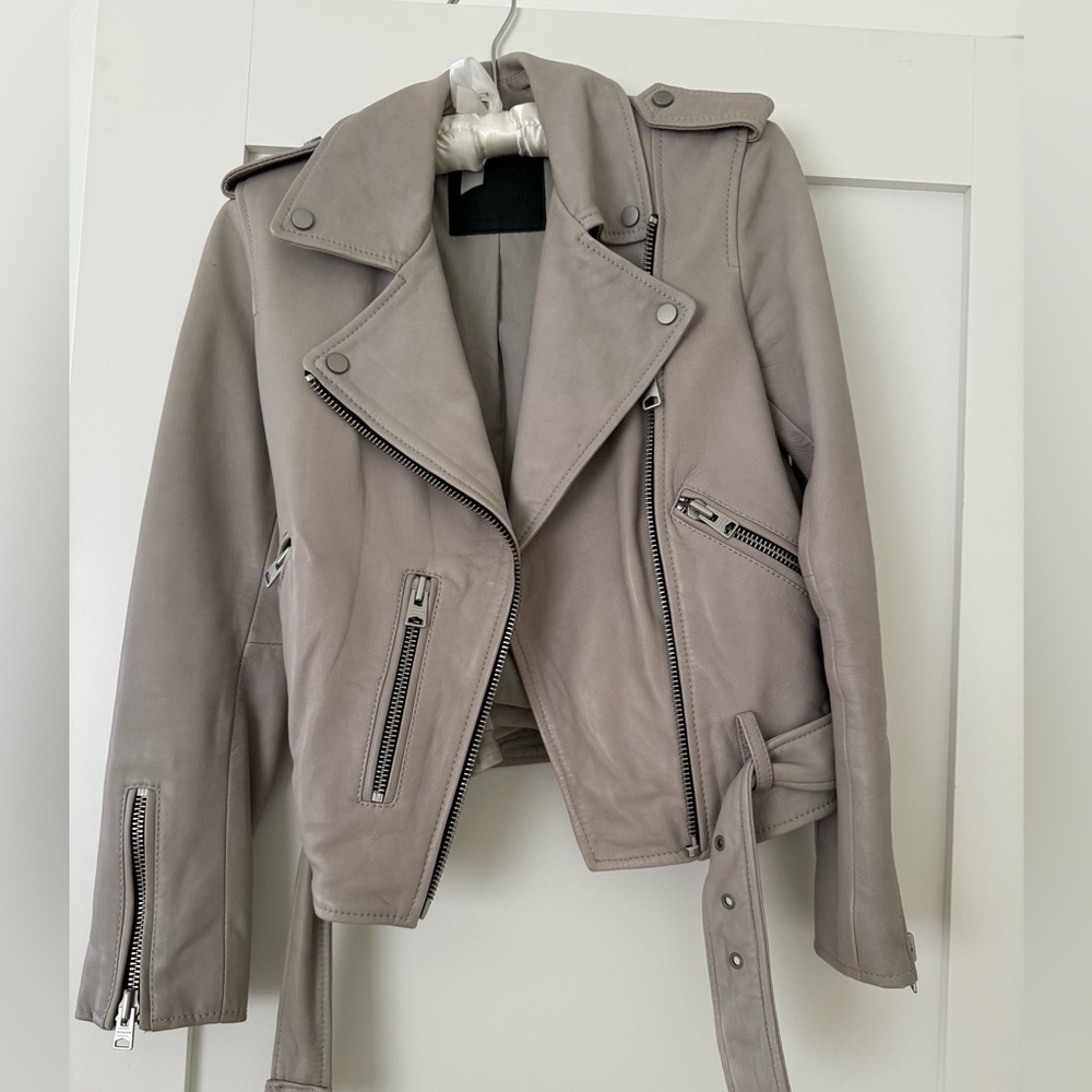 All Saints Grey Leather Jacket Size S